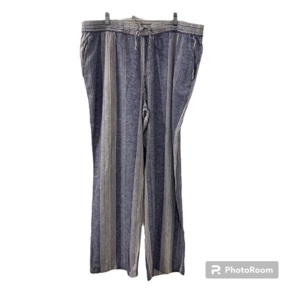 Old Navy Womens Blue White Linen Bld Hi Rise Drawstring Palazzo Pants Sz XL Tall - Picture 1 of 9